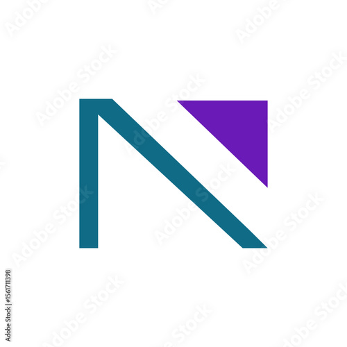 A modern and sharp geometric logo forming the letter "N" with a teal blue main structure and a striking purple triangular accent
