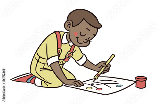 Creative Child: A young child, absorbed in creative expression, paints with focused energy, demonstrating artistic growth and the freedom of childhood exploration.