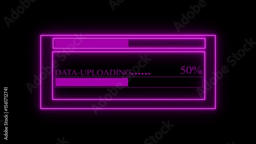 Futuristic Neon Interface with “DATA-UPLOADING” Text and Animated Progress Bar