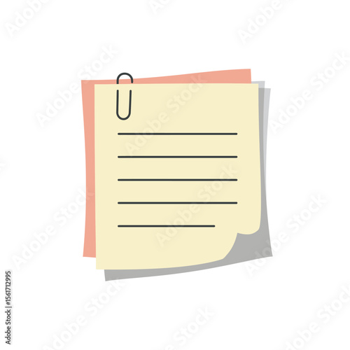 Paper note with clip set in flat style. Note paper pieces vector illustration on white background. Sheets of note papers sign business concept. 
