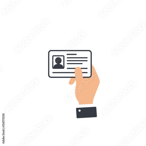 Hand holding driver license icon in flat style. Identification document vector illustration