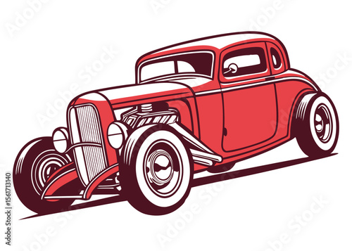 Vintage red hot rod classic car automobile vehicle transport design retro style vector illustration