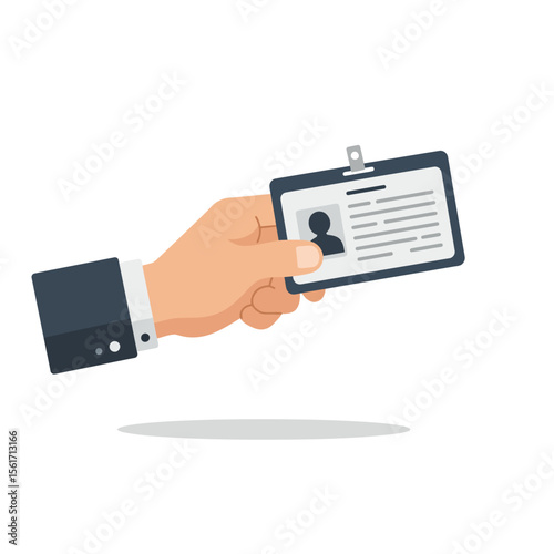 Hand holding driver license icon in flat style. Identification document vector illustration