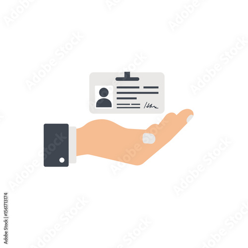 Hand holding driver license icon in flat style. Identification document vector illustration