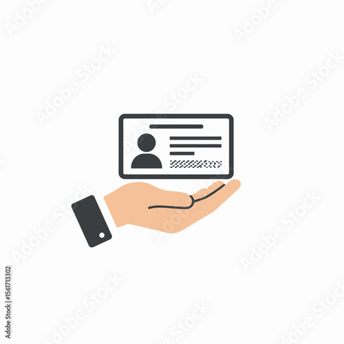 Hand holding driver license icon in flat style. Identification document vector illustration