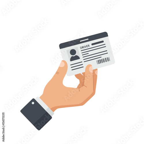 Hand holding driver license icon in flat style. Identification document vector illustration