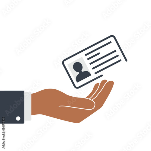 Hand holding driver license icon in flat style. Identification document vector illustration