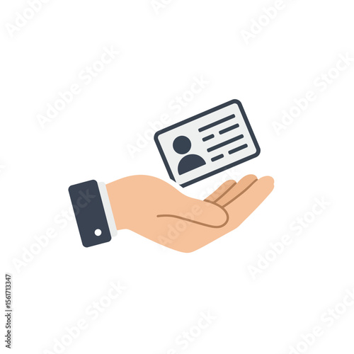 Hand holding driver license icon in flat style. Identification document vector illustration
