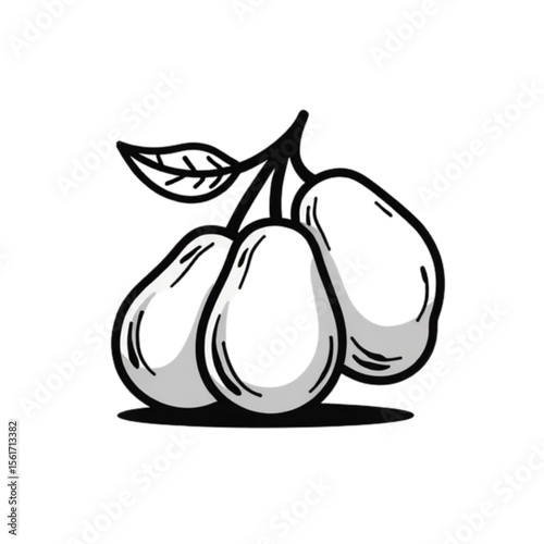 Three ripe pears with a leaf, minimalistic design