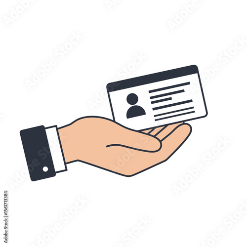 Hand holding driver license icon in flat style. Identification document vector illustration