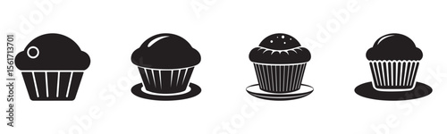 Chocolate muffin cupcake icon vector silhouette   set dessert on white background illustration