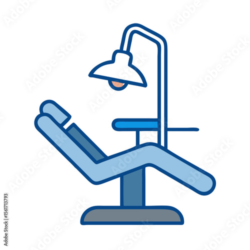 Dental chair with lamp in modern design and blue color scheme  