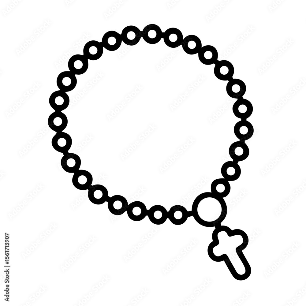 Obraz premium Rosary beads with cross symbol in simple outline design 