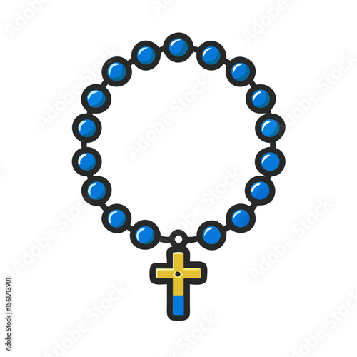 Rosary with blue beads and yellow cross symbolizing faith  