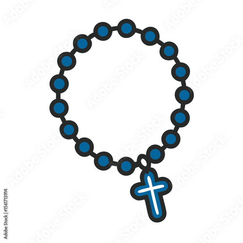 Blue beaded rosary with cross in flat design  