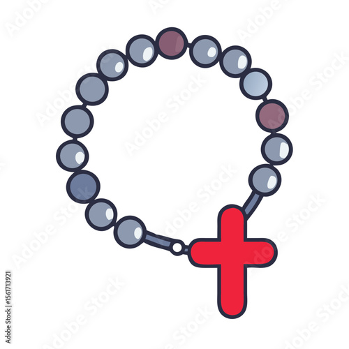 Rosary bracelet with red cross and beads in simple style  
