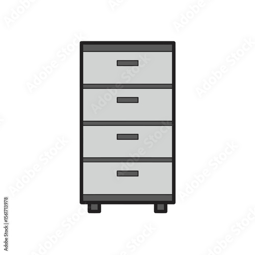 Office cabinet icon in flat style. Furniture storage vector illustration on white background. Drawer sign business concept. 