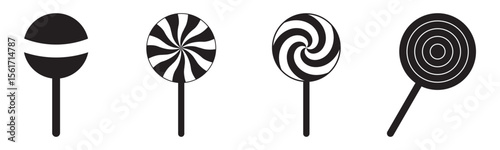 Lollipop icon set vector silhouette with colorful ball circle round swirl shape floral design isolated on white background illustration