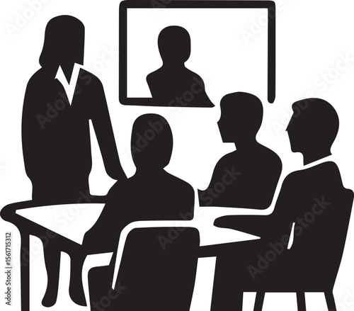 Business Presentation Illustration – Team Meeting Silhouette Scene for Office and Corporate Use
