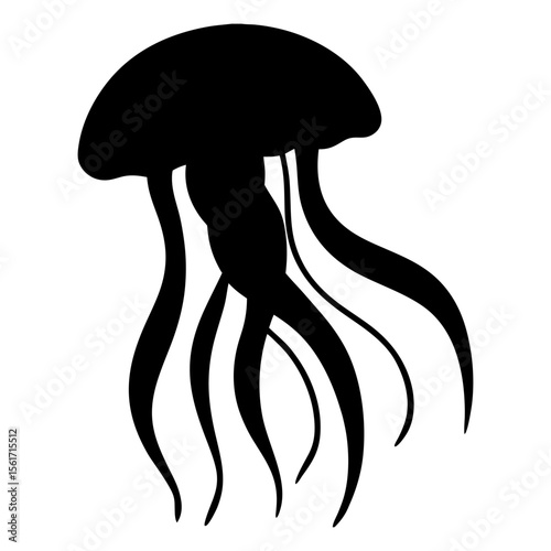 Jellyfish silhouette vector, a black jellyfish vector art design, and a silhouette of a jellyfish isolated on a white background