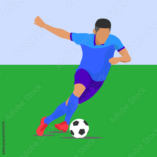 Illustration vector style Soccer player dribbling ball on field during game