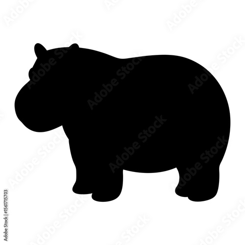 Hippopotamus silhouette vector, a black animal vector art design, and a silhouette of a hippopotamus isolated on a white background