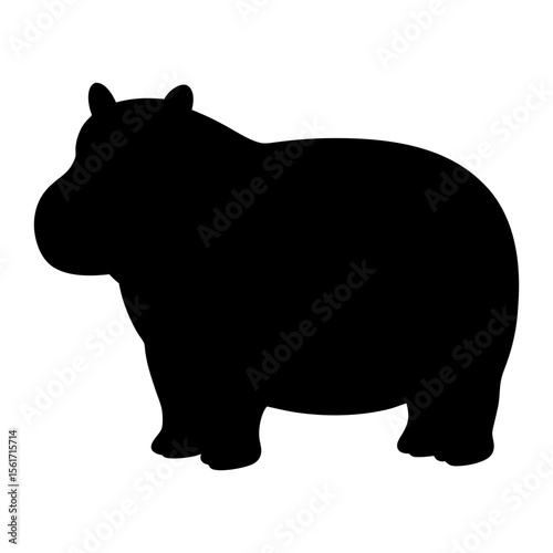 Hippopotamus silhouette vector, a black animal vector art design, and a silhouette of a hippopotamus isolated on a white background