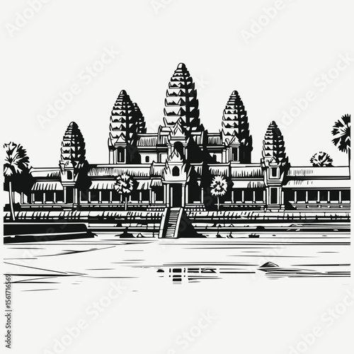 Angkor Wat Temple in Cambodia sketch illustration