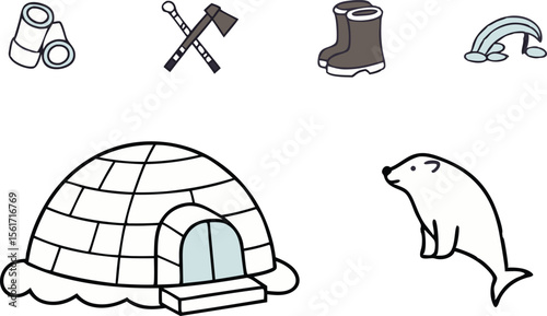 Charming Arctic elements present a delightful north pole themed design ready for holiday cards or winter projects.