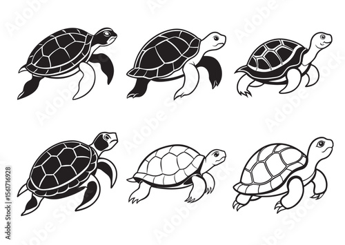 Turtle Silhouette, Turtle Vector, Turtle Icon Set