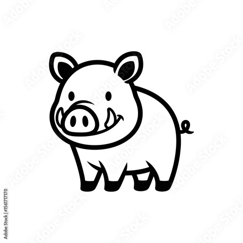 Cartoon pig illustration with cheerful expression and simple design  