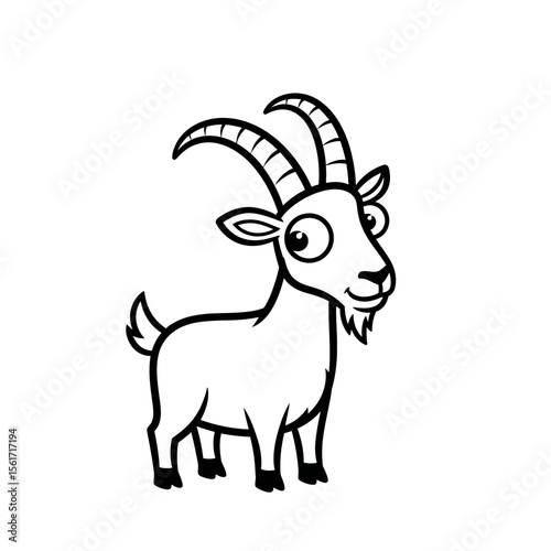 Cartoon goat character with horns and friendly expression  