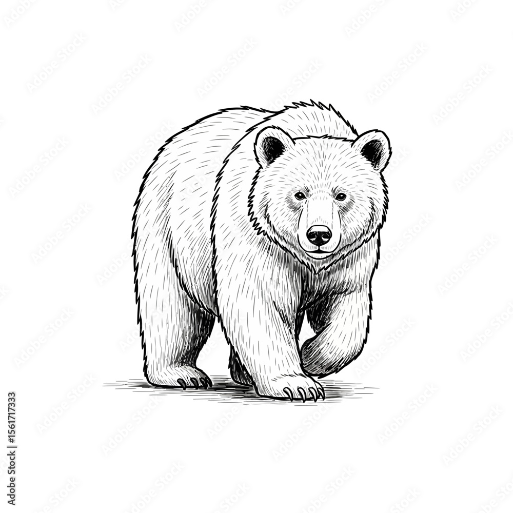 Fototapeta premium Detailed illustration of a walking bear in black and white 