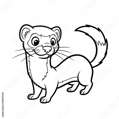 Cartoon ferret character standing and smiling in outline style  