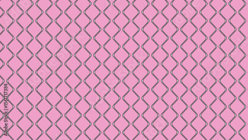 Seamless pattern of wavy vertical lines with black and white outlines on a pink background.