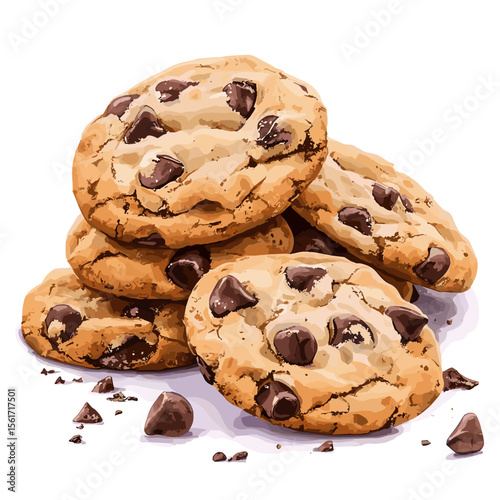 Stack of chocolate chip cookies on white background  