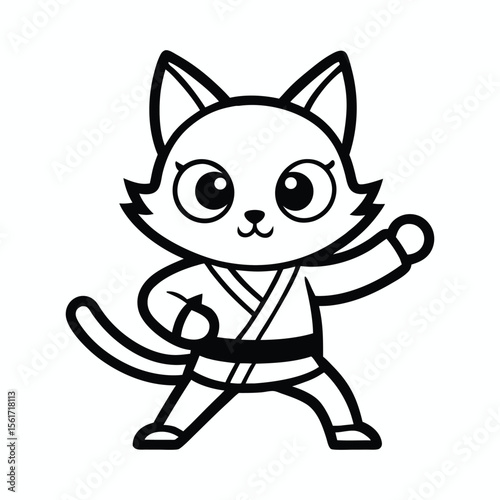 funny cat doing judo outline icon isolated on white background