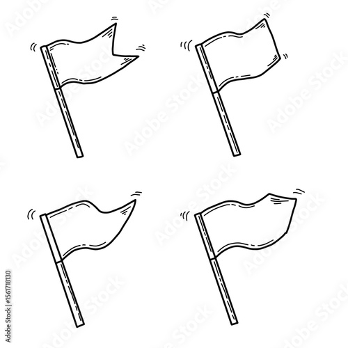 Hand drawn flag vector set. Waving outline flags doodle  style collection