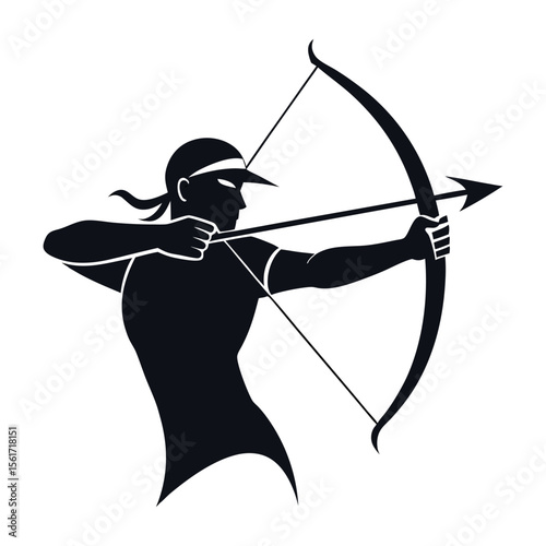 archer with bow and arrow silhouette icon isolated on white background