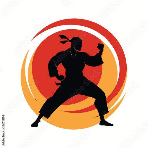 silhouette of a young man, judo man logo icon isolated on white background