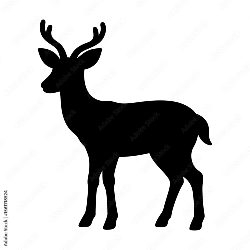 Obraz premium Deer silhouette vector, a black deer vector art design, and a silhouette of a deer animal isolated on a white background