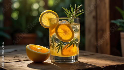Cold summer citrus drinks: fresh lemonade and orange juice in glasses with ice and lemon slices