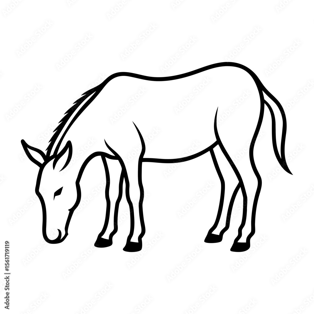 Fototapeta premium Horse eating grass silhouette vector, a black animal eating grass vector art design, and a silhouette of a horse outline shape isolated on a white background