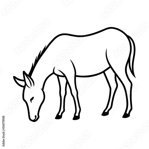 Horse eating grass silhouette vector, a black animal eating grass vector art design, and a silhouette of a horse outline shape isolated on a white background