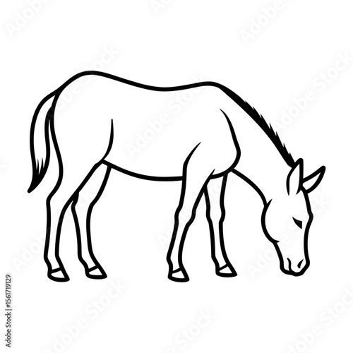 Horse eating grass silhouette vector, a black animal eating grass vector art design, and a silhouette of a horse outline shape isolated on a white background