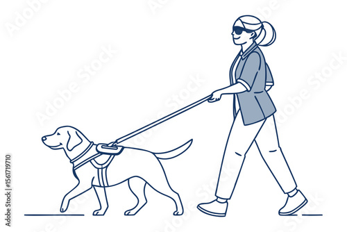 Navigating with Confidence: A graphic illustration captures a person gracefully guided by a canine companion, symbolizing assistance and freedom in daily life, offering a beacon of independence.