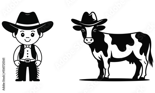 silhouette of a cowboy and cow