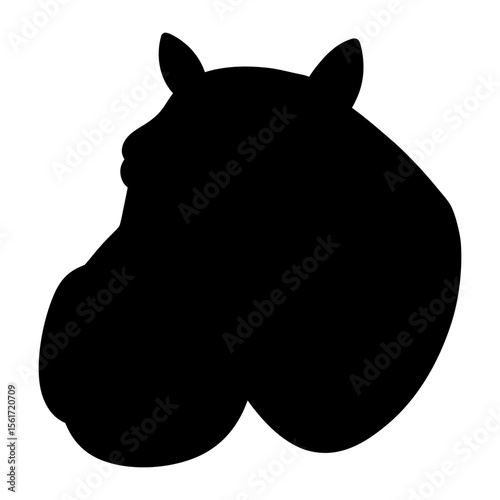 Hippopotamus head silhouette vector, a black head of hippopotamus vector art design, and a silhouette of a hippopotamus head isolated on a white background