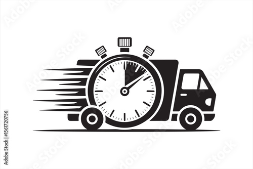 Fast delivery truck with a stopwatch symbolizing quick shipping and transportation services
