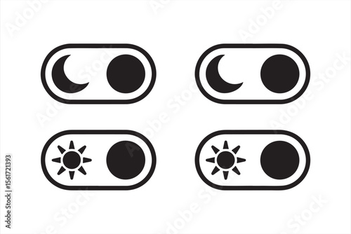 Simple toggle icons for dark and light mode, moon and sun symbols